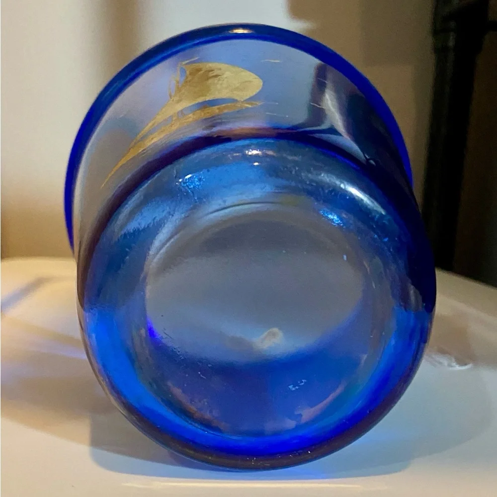 Vintage 4” Hazel Atlas Cobalt Blue Sailboat Ice Bucket - Depression Glass